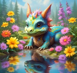 Obraz premium Illustration of adorable baby dragon.