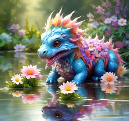 Illustration of adorable baby dragon.
