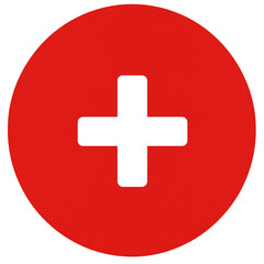 Fototapeta premium Red circle with white plus symbol,simple flat design,minimalist,PNG,transparent background.