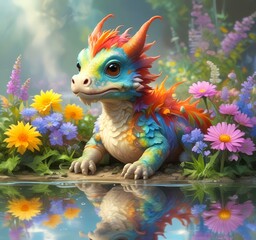 Illustration of adorable baby dragon.