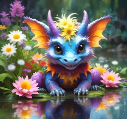 Fototapeta premium Illustration of adorable baby dragon.