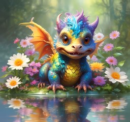 Fototapeta premium Illustration of adorable baby dragon.