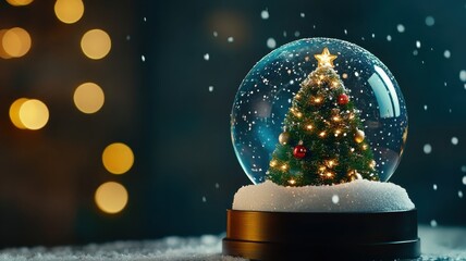 A beautiful snow globe featuring a cozy winter village with twinkling lights and gently falling snow.