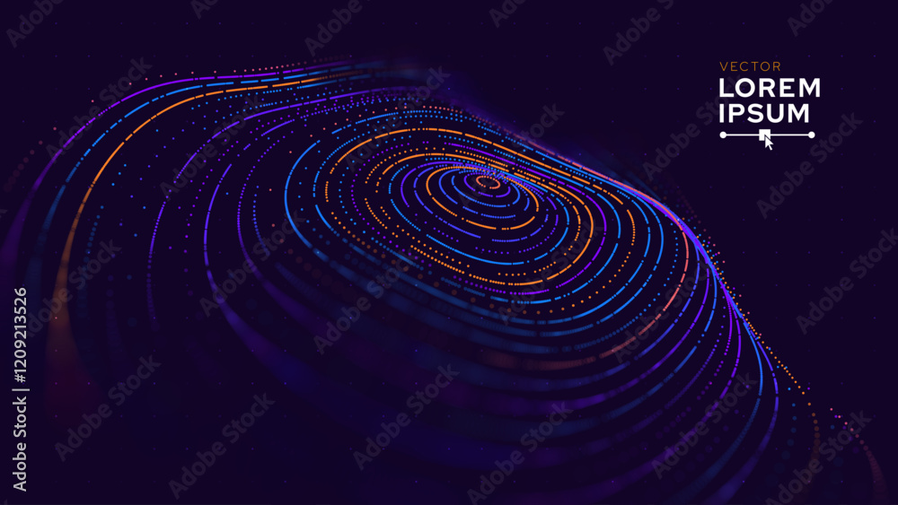 Aufkleber Big Data Visualization. Circular Particles With Trails Vortex. Futuristic Science or Finance Infographic Design. Complex Visual Data Background. Abstract Data Flowing. Vector Illustration.