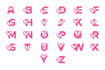 set initial letter a to z heart negative space logo