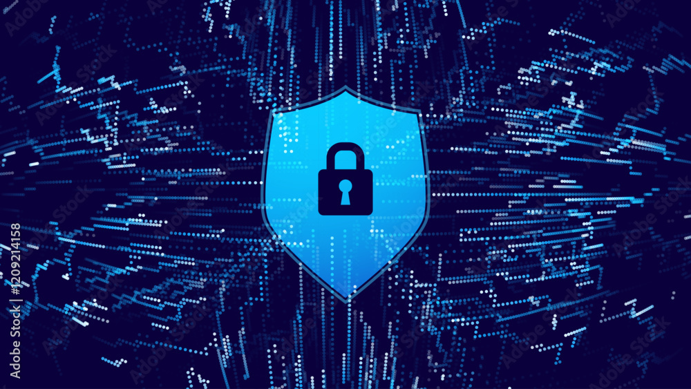 Leinwandbilder Cyber Security and Data Protection Technology Background. Cyber Lock Icon. Digital Circuit Network Protection Backdrop. Vector Illustration.