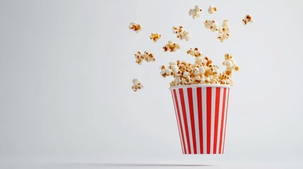 Delicious popcorn bursting from a vibrant red and white container, ready for a movie night treat!