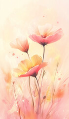 Fototapeta premium Watercolor botanical garden background with pastel pink peach brown color