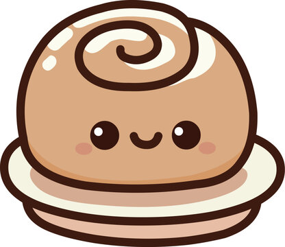 recommend clip art: Cute Kawaii Cinnamon Roll with a Happy Face on a Plate