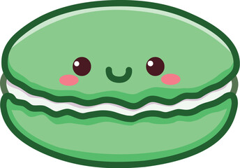 Cute Kawaii Green Macaron with Smiling Face