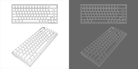 vector mechanical gaming keyboard. outline line drawing blueprint isolated on transparent background