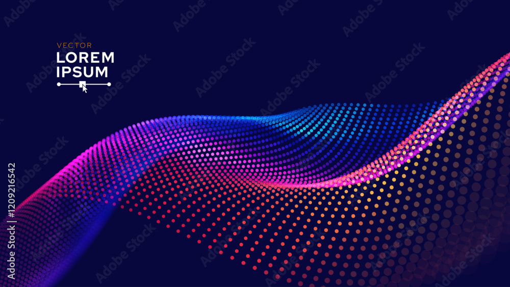 Aufkleber Abstract Digital EQ Equalizer Music 3D Particles Bokeh Visualization. Sound Wave Design Element. Modern Dynamic Particles Colored Background Design for Music, Sport, Science Events Banners. Vector.