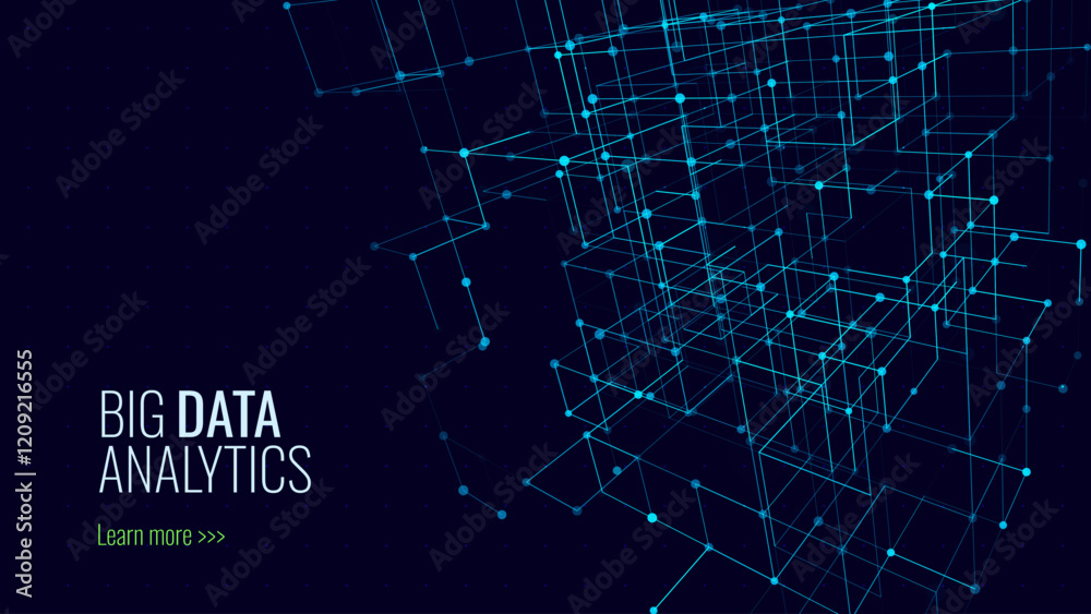Poster Big Data Storage Technology. Abstract Data Cube Background. Modern Technology Banner. Information Server. Data Science Computer Science Algorithms Vector Illustration.