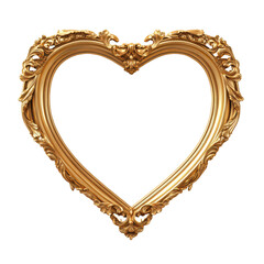 Decorative golden heart shaped picture frames, vintage antique baroque frame on transparent background, 3d rendering