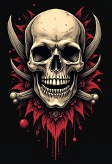 Fototapeta premium Skull pirates tattoo design dark art illustration isolated on black background