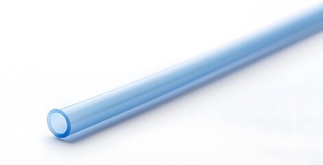 A Light Blue Transparent Tube Lies on White Background