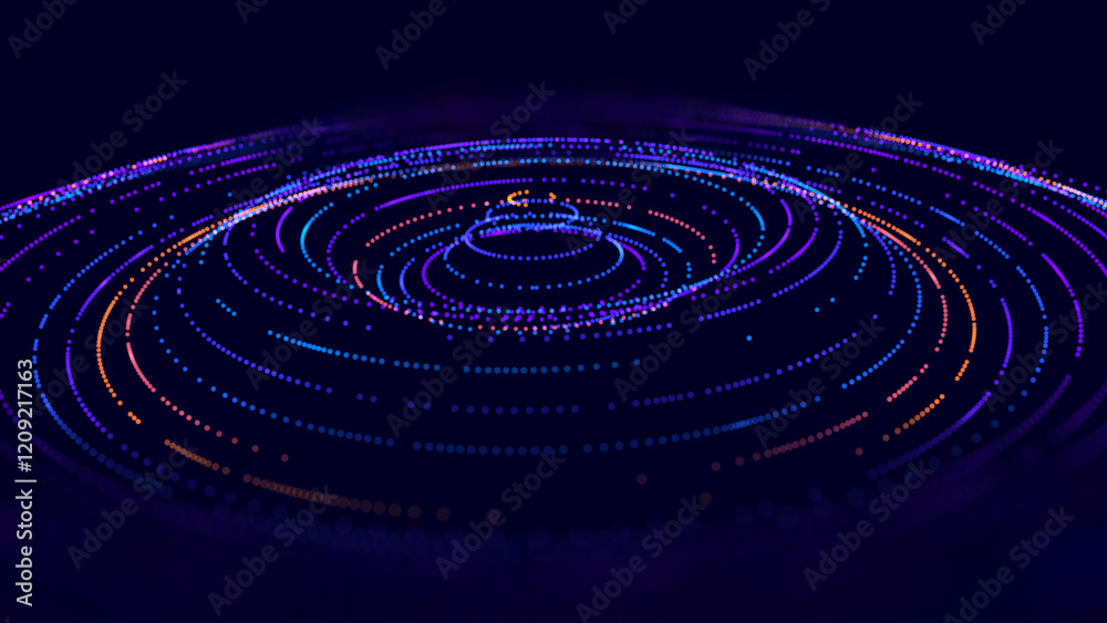 Fototapete Big Data Visualization. Circular Particles With Trails Vortex. Futuristic Science or Finance Infographic Design. Complex Visual Data Background. Abstract Data Flowing. Vector Illustration.