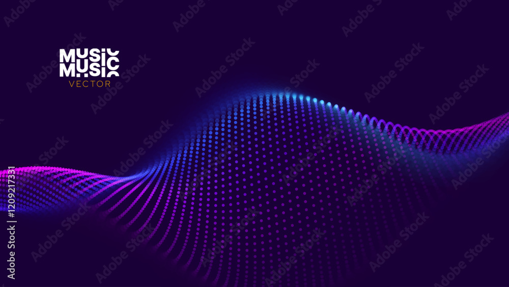 Poster Abstract Digital EQ Equalizer Music 3D Particles Bokeh Visualization. Sound Wave Design Element. Modern Dynamic Particles Colored Background Design for Music, Sport, Science Events Banners. Vector.