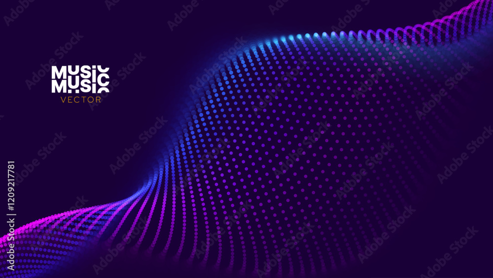 Aufkleber Abstract Digital EQ Equalizer Music 3D Particles Bokeh Visualization. Sound Wave Design Element. Modern Dynamic Particles Colored Background Design for Music, Sport, Science Events Banners. Vector.
