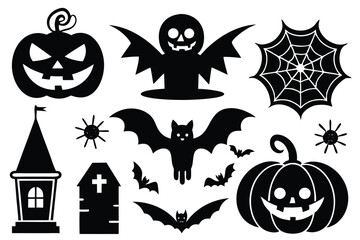 Set of Halloween vector elements silhouette icons