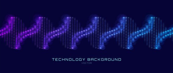 Abstract DNA Molecule Helix Spiral Wave Blue Background. Medical Science Concept, Genetic Biotechnology, Chemistry Biology, DNA Gene. Vector Illustration.