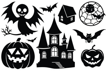 Set of Halloween vector elements silhouette icons