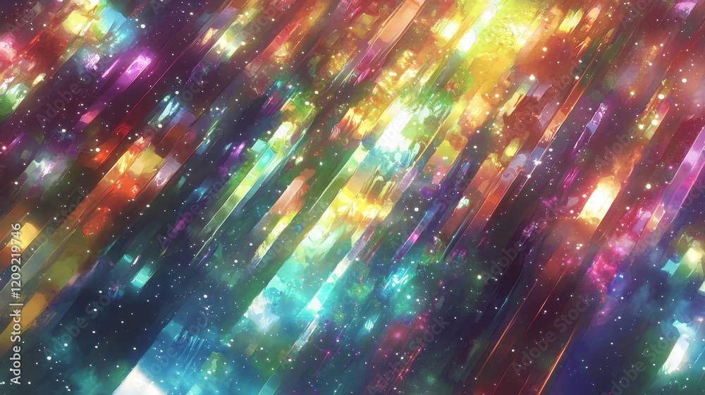 Sticker vibrant cosmic abstract background multicolored prismatic lines and glowing nebula