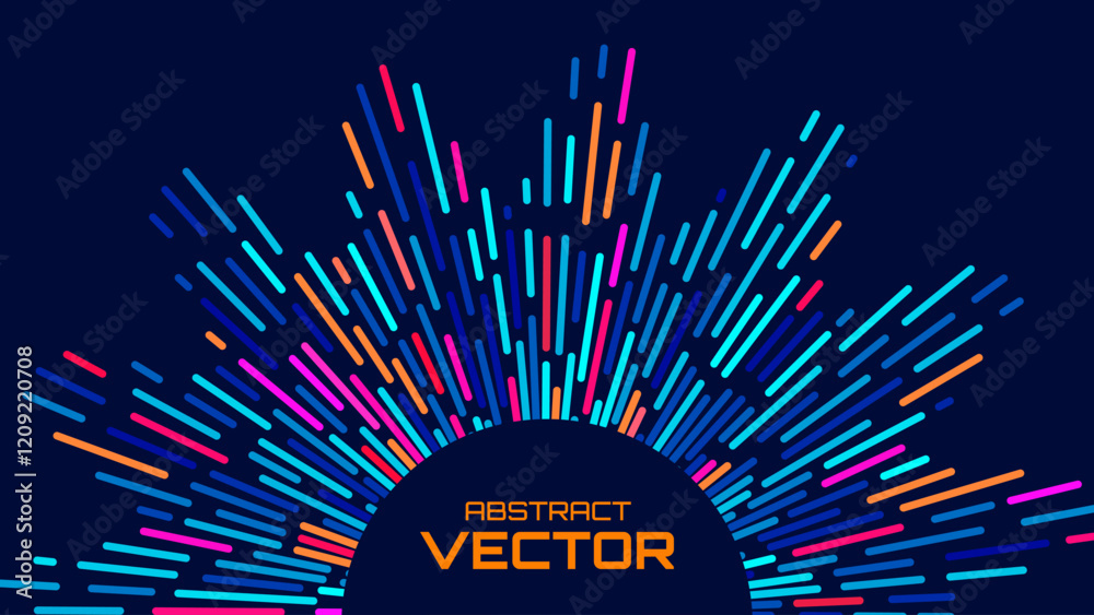 Poster Abstract Colorful Data Flowing Lines. Speed Lines Lights Graphics. Futuristic Linear Backdrop Design. Technology, Big Data, Science Theme Template.