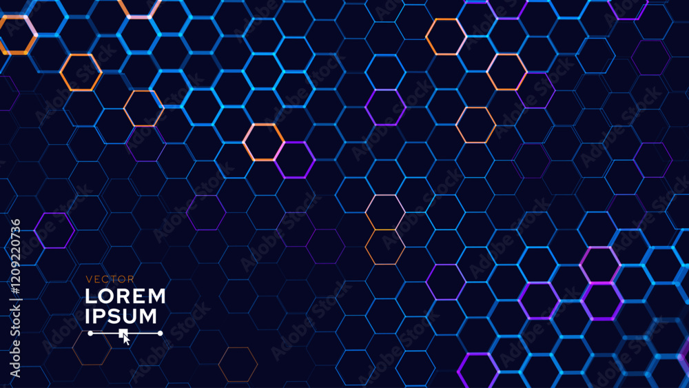 Aufkleber Hexagonal Abstract Technology Background. Hexagons Pattern for Hi-Tech Communication Design. Hi-tech Cyber Hexagon Sci-Fi Game Banner Grid. Vector Illustration