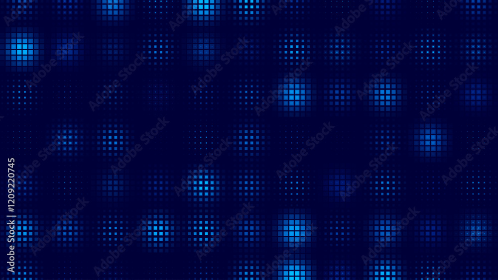Poster Blue Tech Finance Fintech Background Abstract Pixel Pattern. Abstract Business Tech Science Pixel Glow Mosaic Vector Backdrop.