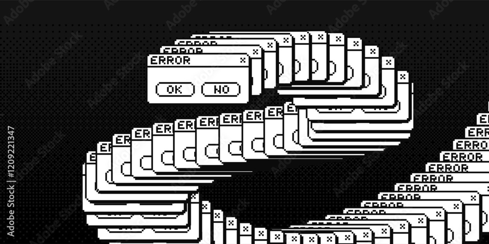 Poster Critical Error Warning Popup Message. Vintage User Interface. 1-Bit Pixel Operating System UI Error. Vector Illustration.