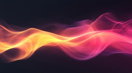 Obraz premium Yellow pink glowing gradient wave on black background, vibrant retro header, Generative AI