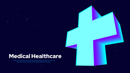 Obraz premium 3D Blue Digital Plus Sign Background. Aid and Health Care for Hospital Emergency Banner. Medical Symbol of Emergency Help. 3D Math Plus Vector Illustration.