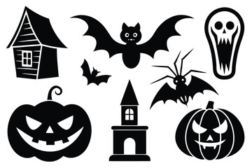 Obraz premium Vector Halloween silhouette set collection of Halloween icon and element isolated on white