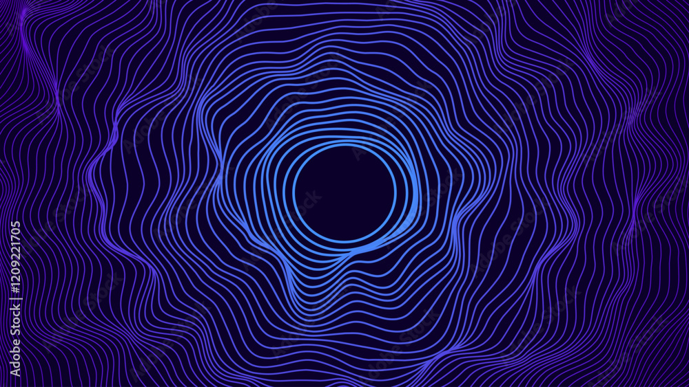 Fototapete Abstract Sound Wave Round Frame Background. Dynamic Music Wavy Lines Flow. Digital Equalizer. Round Sound Data Visualization. Abstract Vector Background.