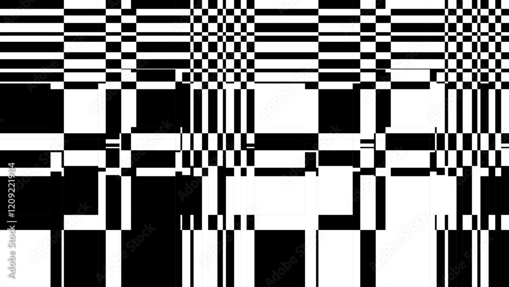Aufkleber Distorted Checkered Pixels Glitch Effect Abstract Background. Glitched Stripes and Random Pixels Television Screen. Distorted Glitch Effect. NO SIGNAL TV Frame Vector.