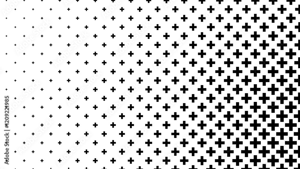 Poster Abstract Geometric Mosaic Gradient Tiles Pattern. Mathematical Plus Symbols Pattern. Halftone Gradient Minimal Background. Vector Illustration.