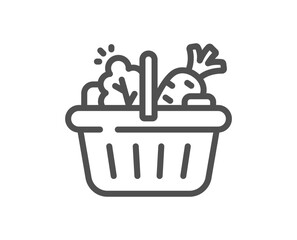Basket line icon. Grocery store sign. Food market basket symbol. Quality design element. Linear style basket icon. Editable stroke. Vector