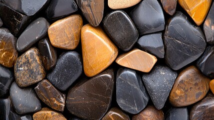 A close-up image of a pile of various-sized and colored stones.