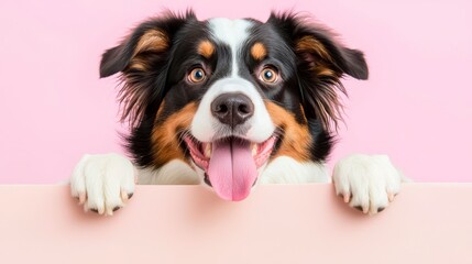 Fototapeta premium Cute Dog with Happy Expression Against a Pink Background