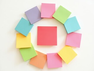 Office Organization Concept with Colorful  Sticky Notes on a Minimal Background