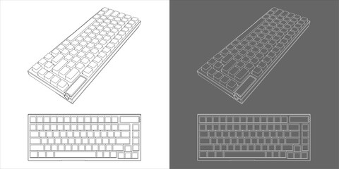 mechanical gaming keyboard vector. outline line drawing blueprint isolated on transparent background