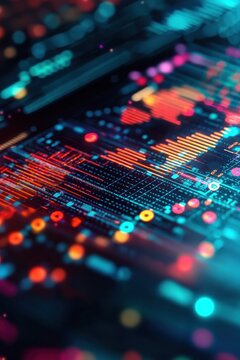 Futuristic scatter plots glowing with multi-layered analytics data