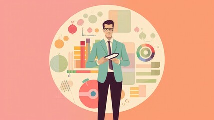 Obraz premium Business Professional Analyzing Data with Infographic Elements