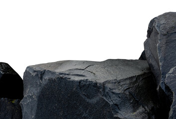 Rock stone podium isolated on background for Product display,Dark sea rock stage stand with rough surface texture,Nature Blue lump Cliff mountain for cometic present,Stone garden