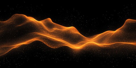 Fototapeta premium Orange yellow glowing gradient wave on black background, noise texture poster, Generative AI