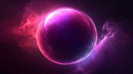 Purple magenta glowing gradient sphere on black background, vibrant retro header, Generative AI
