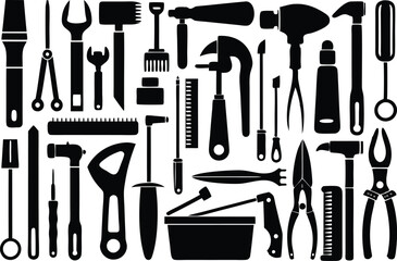 black silhouette set tools icons vector illustration