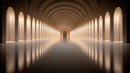 Grand hall, arched ceiling, reflective floor, light, architecture, event backdrop