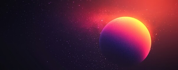 Fototapeta premium Orange purple glowing gradient sphere on dark background, grainy retro texture header, Generative AI